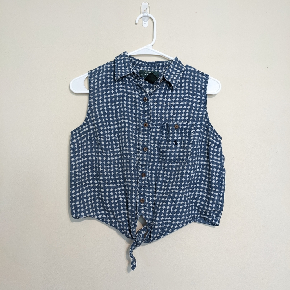 Vintage Lauren Ralph Lauren Linen Western Chambray Shirt in Blue & White Size PM
